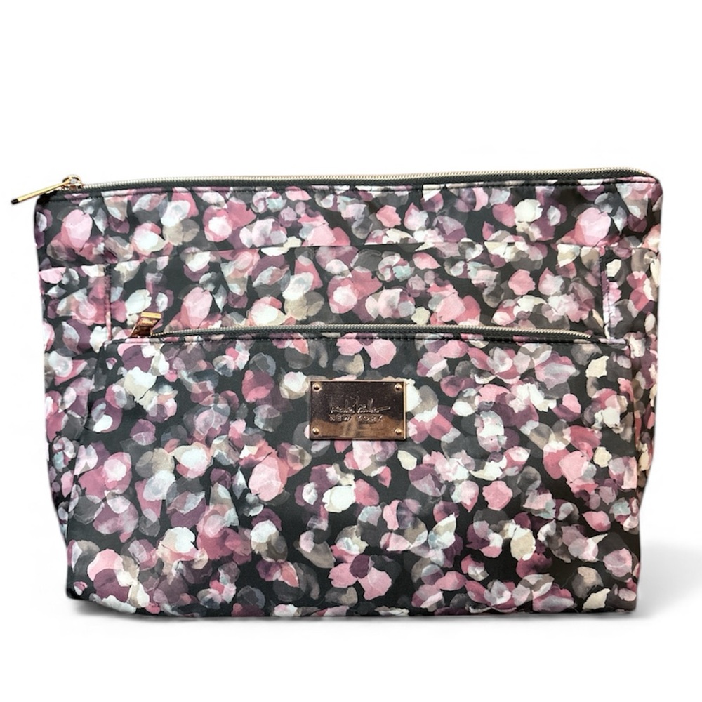 Nicole Miller Large Pink and Black Floral Cosmetic Bag